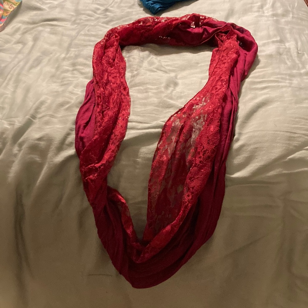 Cranberry and lace infinity scarf